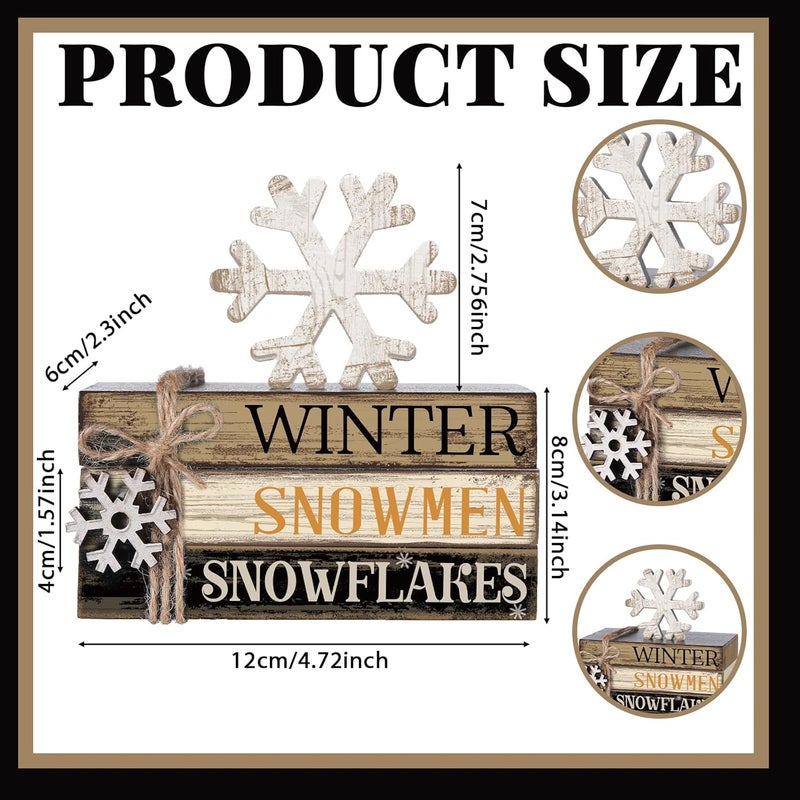 Anglechic 4 Pcs Winter Table Decorations Snowmmen Tiered Tray Decorations Christmas Mini Snowflake Wooden Books Signs for Office Shelf Classroom Tabletop Bookshelf - Image 4